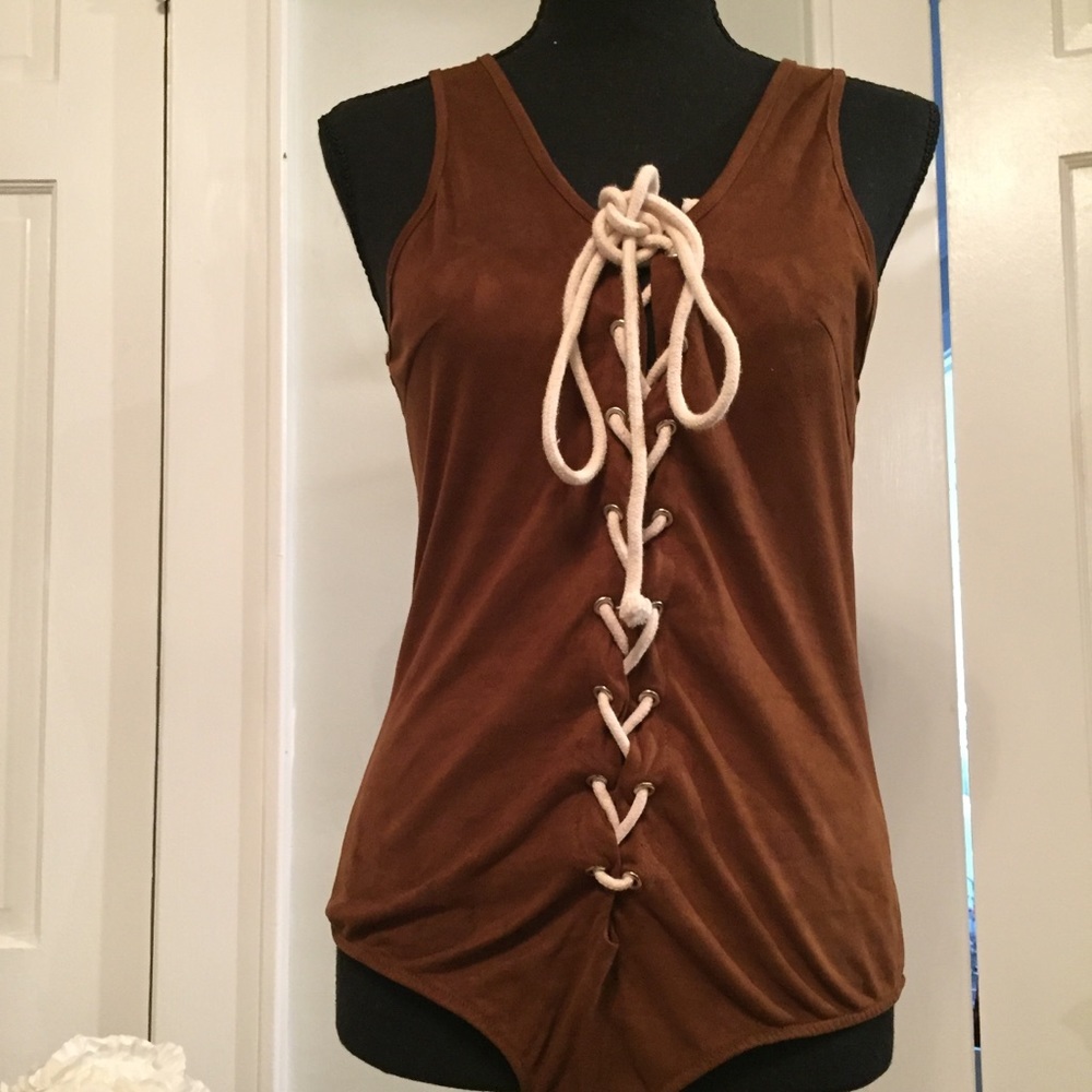 🐬Brown‎ Faux Suede Leotard Onesie